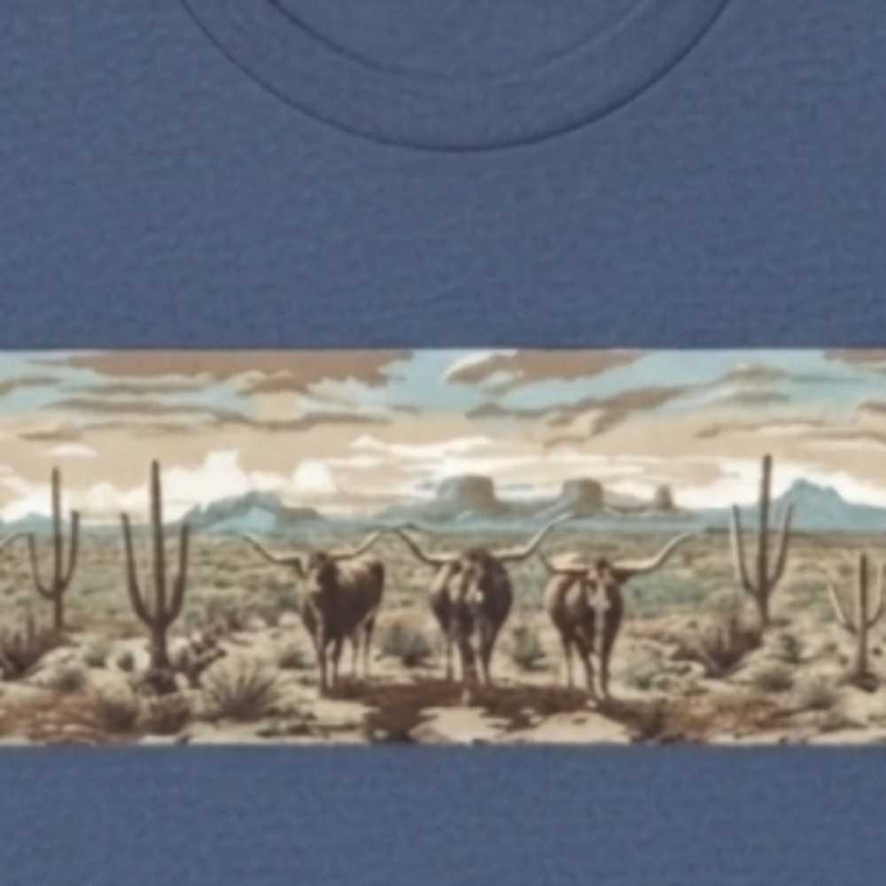 Desert Longhorn Western Tee • Southwestern Cattle Graphic Shirt • Cowgirl - Picture 2 of 16